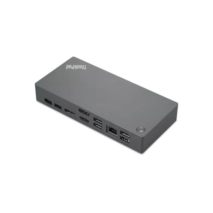 Lenovo ThinkPad Universal USB-C Dock v2 showcasing multiple ports and sleek design