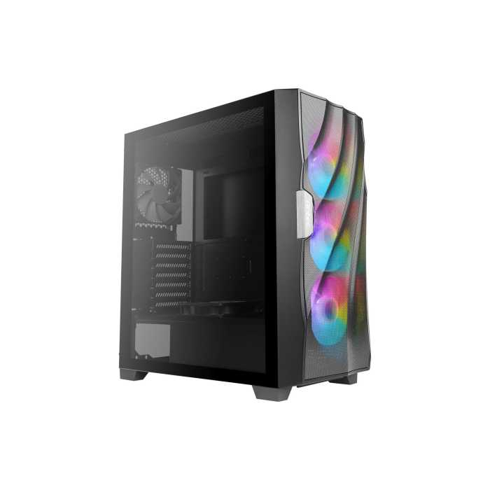 Antec DF700 FLUX ATX Mid Tower Case showcasing ARGB lighting, mesh design, and tempered glass panel