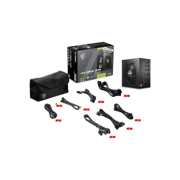 MSI MAG A850GL 850W Power Supply Box Contents